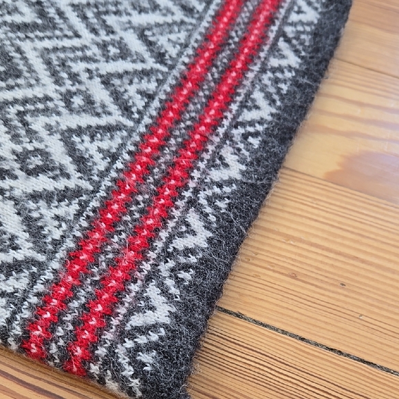 Geometric Shawl Collar Cardigan Sweater Grey Red Size Medium - Picture 7 of 10